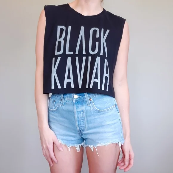 Black Kaviar Graphic Sleeveless Crop Top Upcycled - Picture 7 of 7